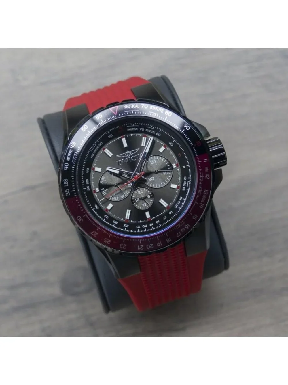 Men's All Red Rubber Band Aviator Analog Quartz Swimming Luminous Round Watch